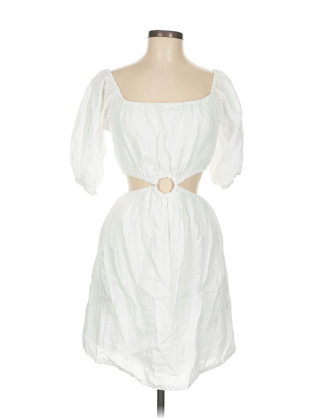 Faithfull the Brand White Cutout Mini Dress with Puff Sleeves